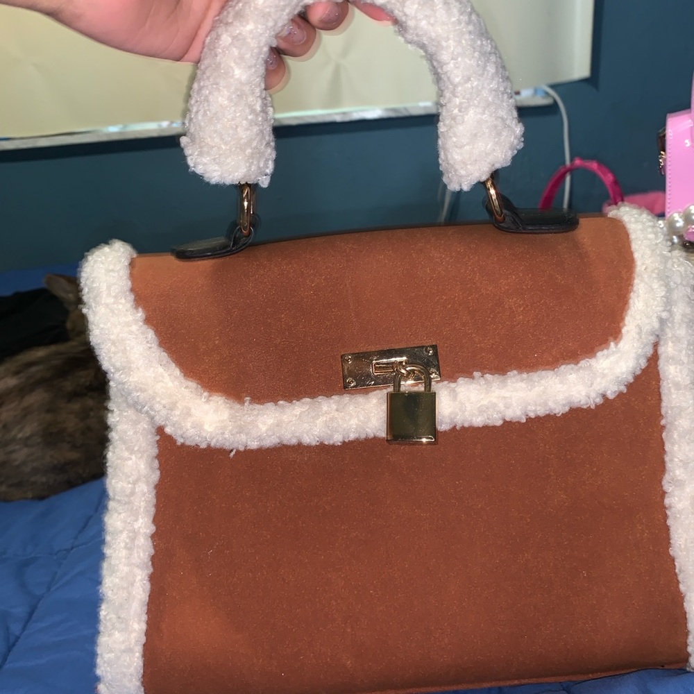 Brown and Cream Women's Handbag